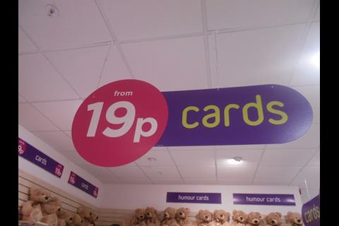 The heavy emphasis on price is everywhere, from the cuddly toys at £3.99, which fill the left-hand perimeter at the front of the shop, to the 19p card message that is pretty much ubiquitous.